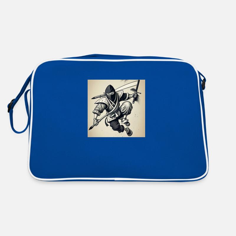 Ein Ninja mit schwarz-weißem Bleistift Retro Tasche