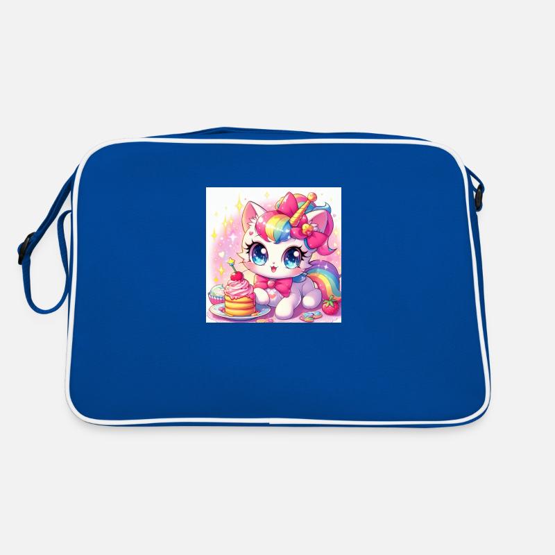 Einhorn-Katze - Retro Tasche - Blau/Weiß