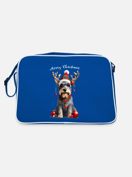 Merry Christmas - Schnauzer - Retro Tasche - Blau/Weiß