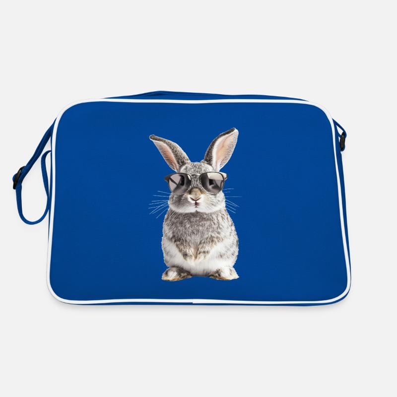 Hase mit Sonnenbrille - Retro Tasche - Blau/Weiß