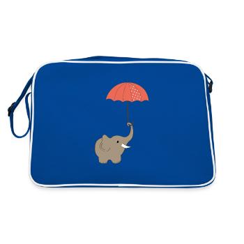 Elefant im Herbst Regentag Regenschirm "happy rain - Retro Tasche - Blau/Weiß - Hinten