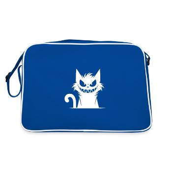 Grinning cat with an evil look in his eyes - Retro Bag - blue/white - Back