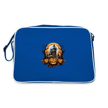 Eerie Haunted House Halloween Witches Pumpkin Lamp - Retro Bag - blue/white - Back