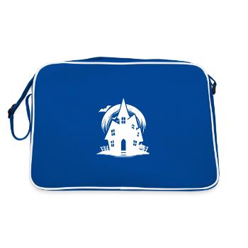 Bat Full Moon Haunted House Halloween Tattoo - Retro Bag - blue/white - Back