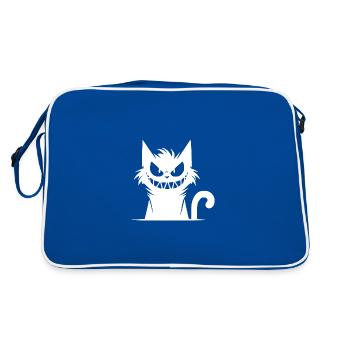 Gemeine hinterlistige Katze mit irrem Blick - Retro Tasche - Blau/Weiß - Hinten