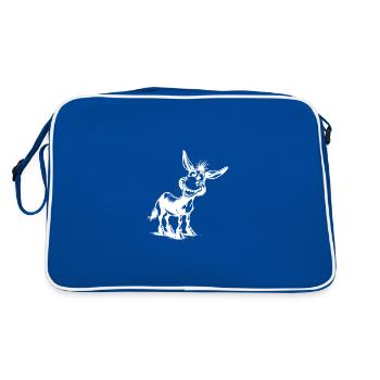 Funny Grinning Donkey Pencil Drawing - Retro Bag - blue/white - Back