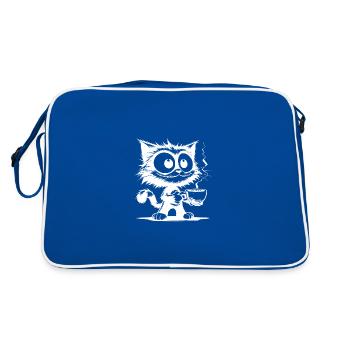 Funny grinning cat with coffee cup - Retro Bag - blue/white - Back