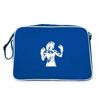 Muscular woman with braid in boxing match mode - Retro Bag - blue/white - Back