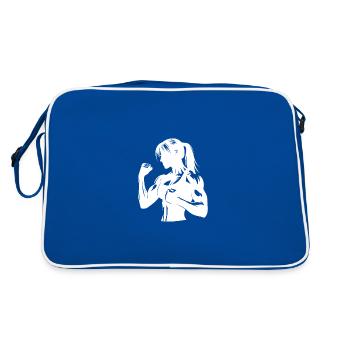 Boxing woman with braid in powerful fight pose - Retro Bag - blue/white - Back