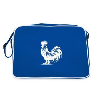 Stolzer Gockel Rassehahn mit großem Kamm - Retro Tasche - Blau/Weiß - Hinten