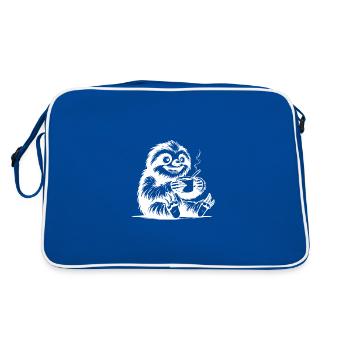 Laughing Sloth with Coffee Pencil Drawing - Retro Bag - blue/white - Back