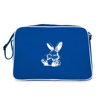 Schlafendes Kinder Häschen mit großen Ohren - Retro Tasche - Blau/Weiß - Hinten