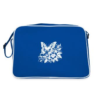Tatouage astucieux nature design fleurs et ailes - Sac Retro - bleu/blanc - Dos
