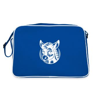 Kleiner niedlicher Comic Esel mit großen Augen - Retro Tasche - Blau/Weiß - Hinten