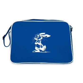 Kaninchen Porträt Skizze mit großen Ohren - Retro Tasche - Blau/Weiß - Hinten