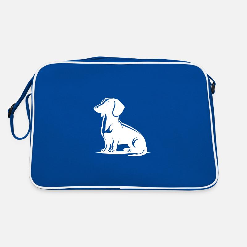 Treuer Dackel stilvolle Jagdhund Hundesilhouette - Retro Tasche - Blau/Weiß