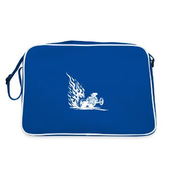 Voiture de dragster rapide avec moteur enflammé - Sac Retro - bleu/blanc - Dos
