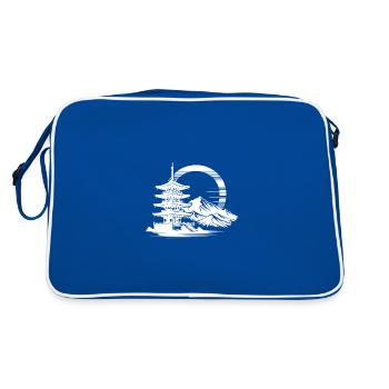 Pagode japonaise avec des montagnes en arrière-plan - Sac Retro - bleu/blanc - Dos