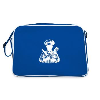 Hobbykoch und Küchenchef Silhouette Portrait - Retro Tasche - Blau/Weiß - Hinten