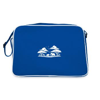 Tranquil savannah scene with elephants and acacia trees - Retro Bag - blue/white - Back