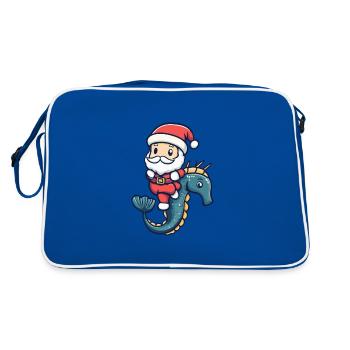 Seepferd Weihnachtsmann - Retro Tasche - Blau/Weiß - Hinten