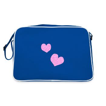 zwei rosa herzen glitzer herz - Retro Tasche - Blau/Weiß - Hinten