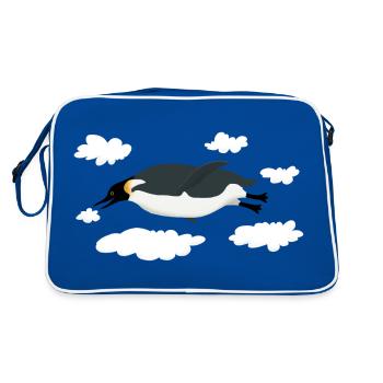 Pinguin fliegt - Retro Tasche - Blau/Weiß - Hinten