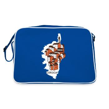Corsica Insel Karte mit Häusern Corse Frankreich - Retro Tasche - Blau/Weiß - Hinten