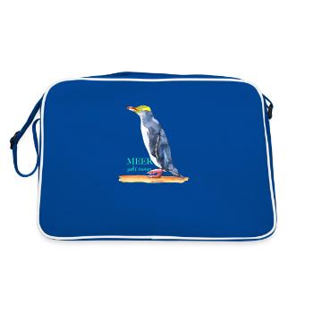 Meer geht immer - Pinguin! - Retro Tasche - Blau/Weiß - Hinten