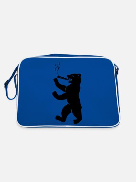 berliner_baer_raucht_weed_02 - Retro Tasche - Blau/Weiß - Hinten