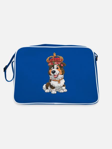 Kroatischer Schäferhund Hrvatski Ovcar mit Krone - Retro Tasche - Blau/Weiß - Hinten
