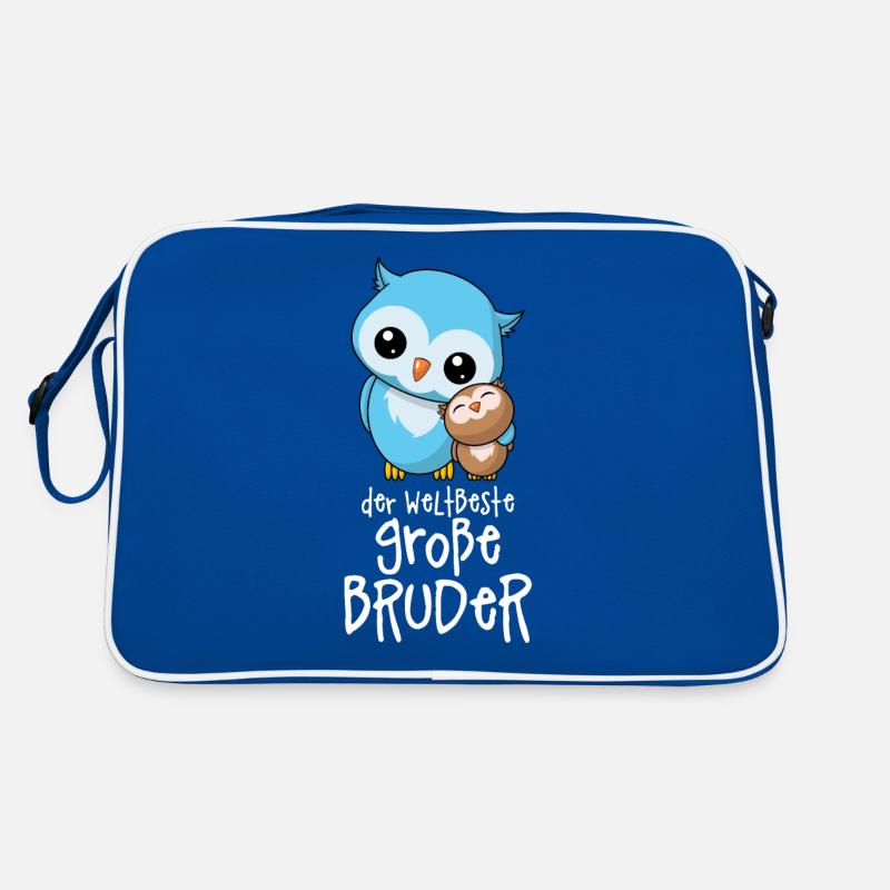 Der weltbeste große Bruder - Großer Bruder Eulen - Retro Tasche - Blau/Weiß