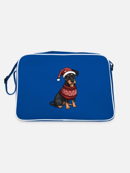 Doberman Dog Christmas Comic - Retro Bag - blue/white - Back