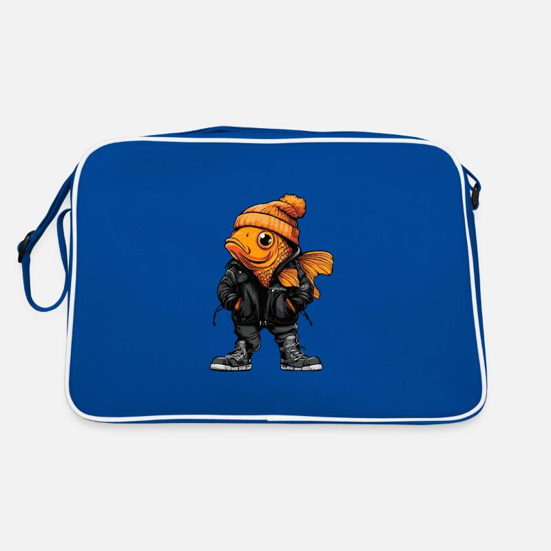 Goldfisch Lustig Winter - Retro Tasche - Blau/Weiß