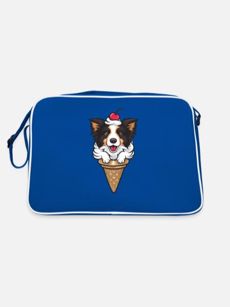 Border Collie comme glace gaufrée pour les amateurs de crème glacée - Sac Retro - bleu/blanc - Dos