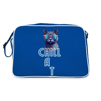 Chill Cat - Retro Tasche - Blau/Weiß - Hinten