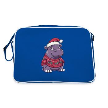 Nilpferd Weihnachten Comic - Retro Tasche - Blau/Weiß - Hinten