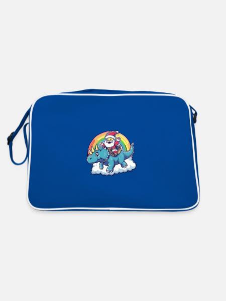 Dinosaurier triceratops Weihnachtsmann Regenbogen - Retro Tasche - Blau/Weiß - Hinten