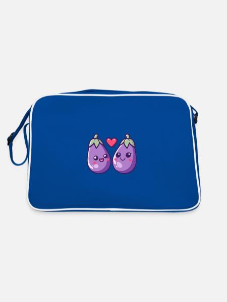 Aubergine Couple Amour Coeur Drôle - Sac Retro - bleu/blanc - Dos