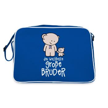Der weltbeste große Bruder - Großer Bruder Teddys - Retro Tasche - Blau/Weiß - Hinten