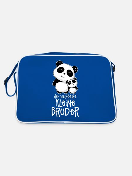 Der weltbeste kleine Bruder - Geschwister Pandas - Retro Tasche - Blau/Weiß - Hinten