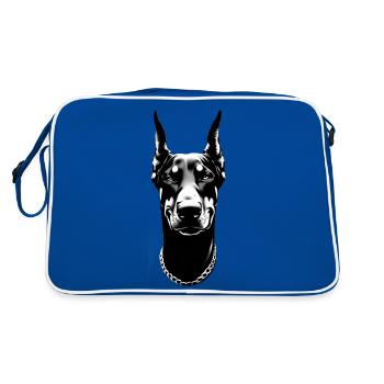 Doberman sourit | Visage de chien - Sac Retro - bleu/blanc - Dos