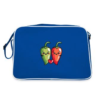 Chilli Paar Liebe Herz Lustig - Retro Tasche - Blau/Weiß - Hinten