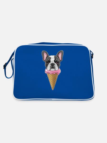 Französische Bulldogge als Waffeleis - Retro Tasche - Blau/Weiß - Hinten