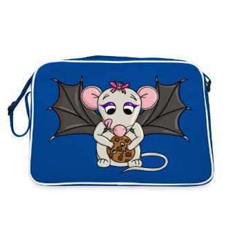 Bat Mouse Finds Cookie on Halloween - Retro Bag - blue/white - Back