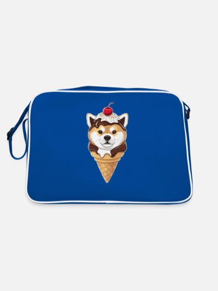 Funny Shiba Inu as waffle cream - Retro Bag - blue/white - Back