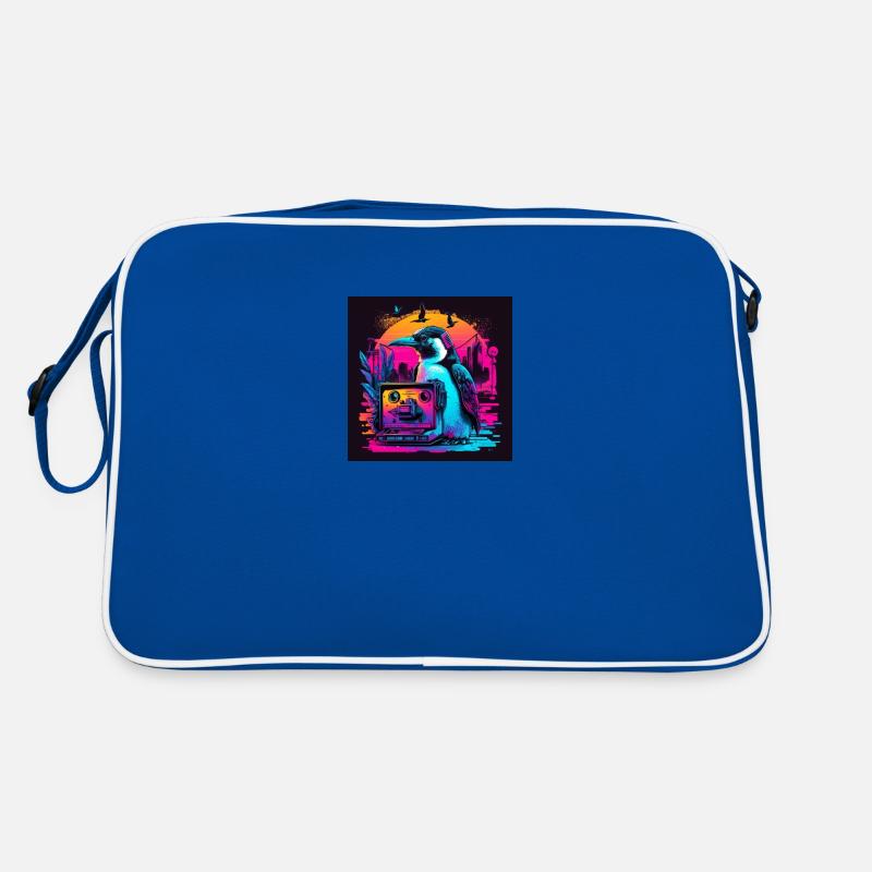 Pinguin mit Neonfarben, Synthwave / 80er Jahre Retro Tasche