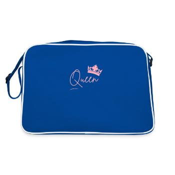 Queen Schriftzug mit Krone – Pink Power - Retro Tasche - Blau/Weiß - Hinten