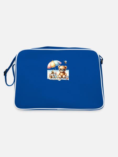 Am Strand - Retro Tasche - Blau/Weiß - Hinten