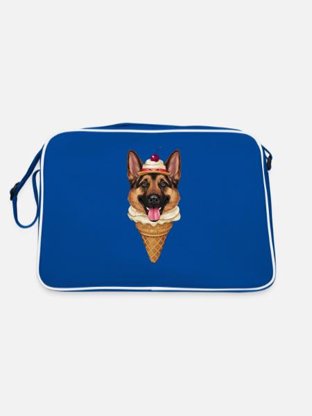 German Shepherd as waffle cream - Retro Bag - blue/white - Back